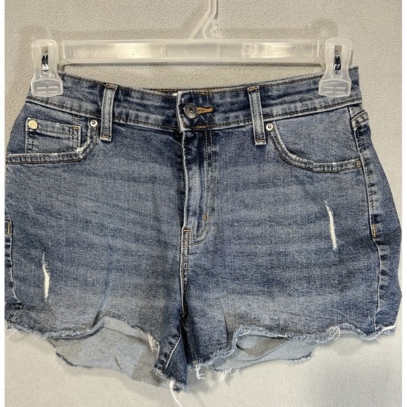 Denizen Levis High Rise Cut off Denim Shorts Womens 4 Blue Beachy Cowgirl Biker‎ - Picture 1 of 6